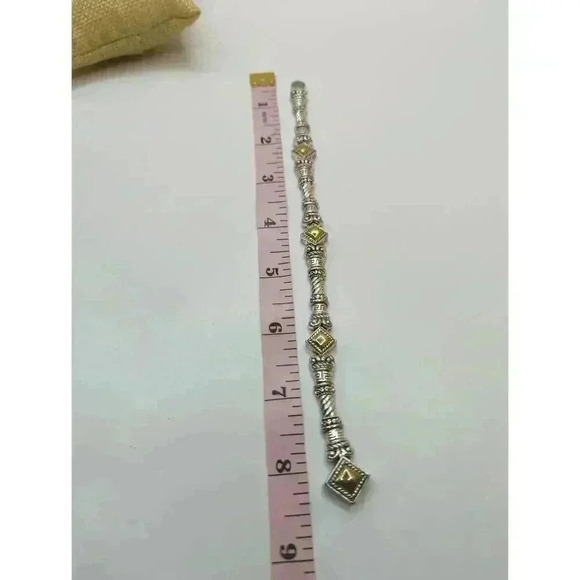 Bracelet Silver Tone Square Accents Patterned Design Tennis Style - Picture 3 of 4